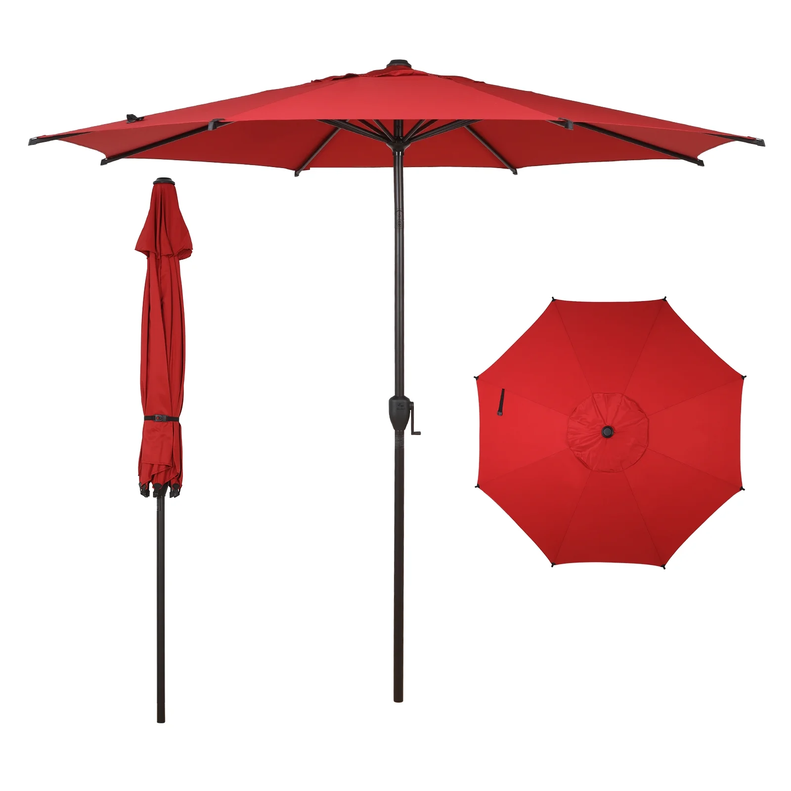 Abba Patio 9ft Round Lyon Outdoor Market Patio Umbrella,6 Ribs-Dark Red