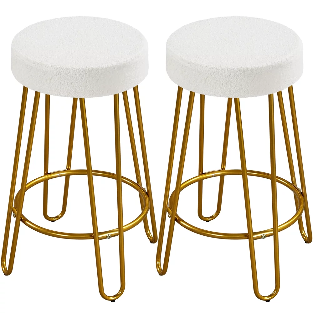 Yaheetech 2pcs 26.5'' H Upholstered Velvet Counter Stools, Ivory