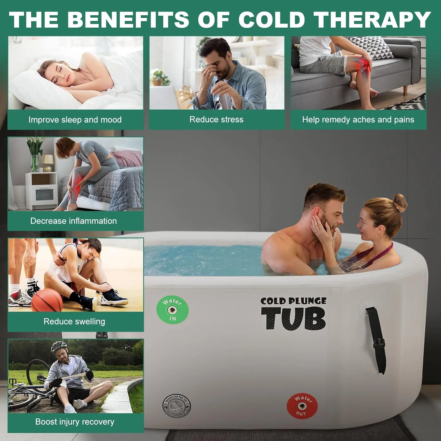 Lilypelle Inflatable Rectangle Ice Bath Cold Plunge Tub, Durable Freestanding 59