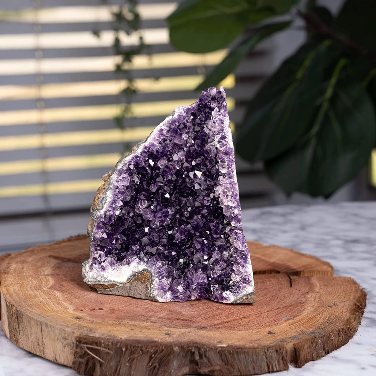 Crystal Allies Materials: All Natural Deep Purple Polished Amethyst Crystal Cluster Geode Healing Stone for Mediation and Reiki From Brazil - 4lb
