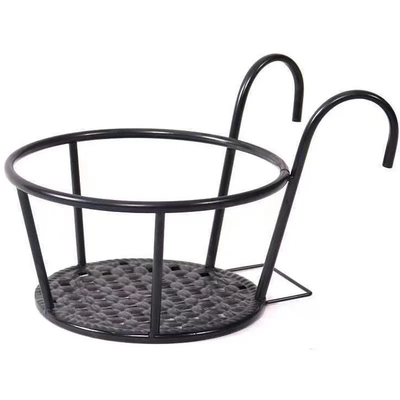 1PC Iron Art Hanging Baskets Flower Pot Balcony Hanging Plant Round Racks Railing Fence Outdoor Window Bonsai Stand Decoration
