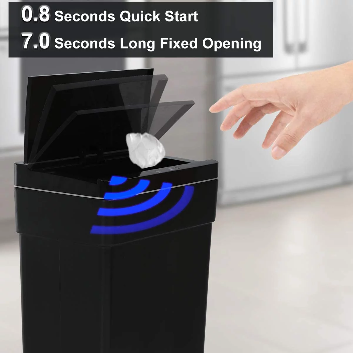 Dkeli Plastic Kitchen Trash Can Automatic 13 Gallon Garbage Can with Lid, Black