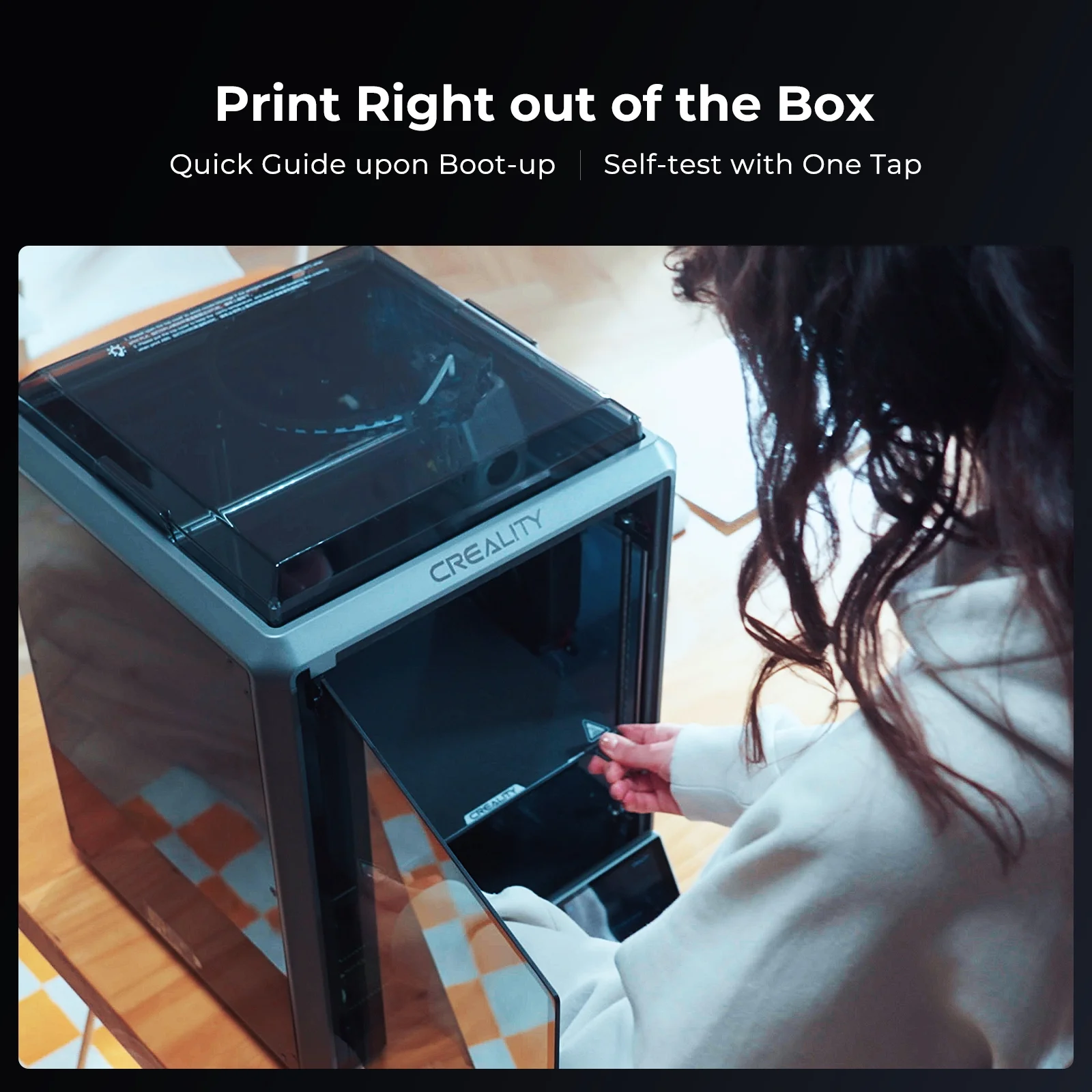 Official Creality K1 3D Printer 600mm/s High Speed Printing 20000mm/s² Acceleration Dual Cooling Fans Auto Leveling with 4 Pack Hyper PLA High-Speed Printer Filaments, Black&White