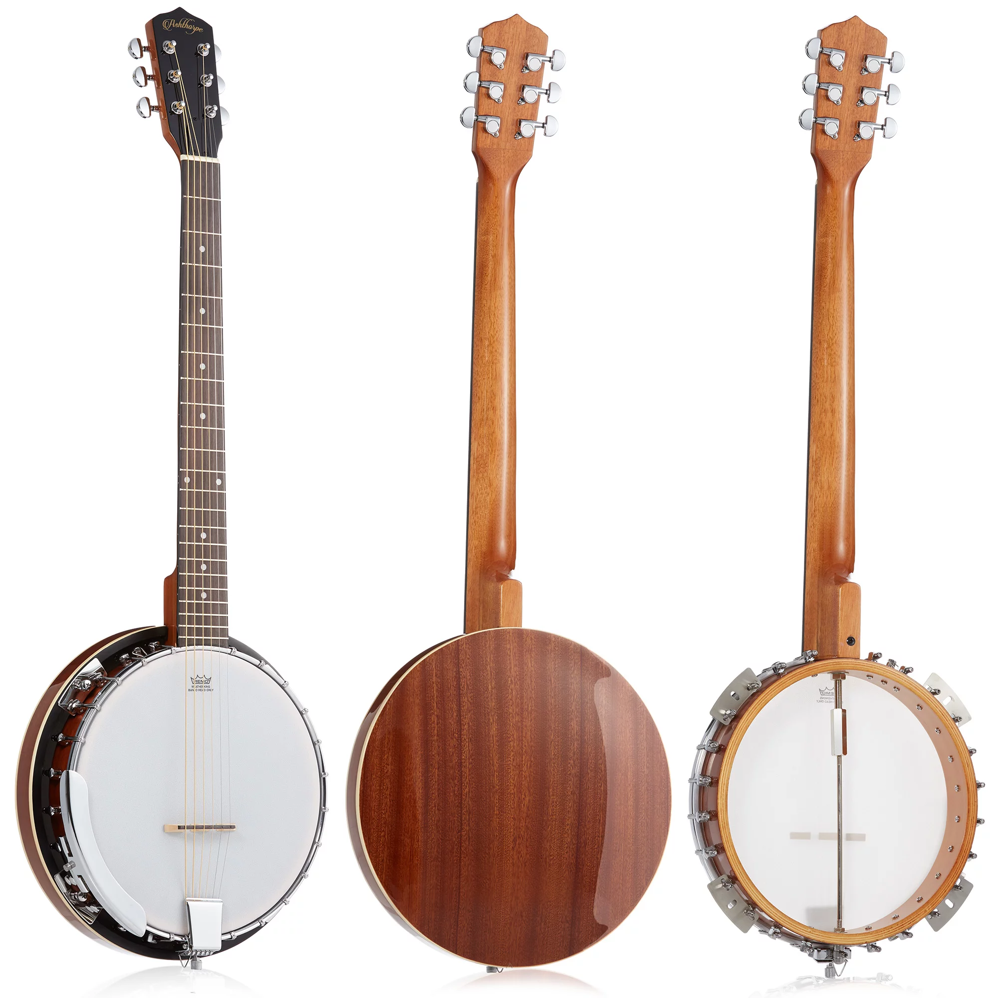 Ashthorpe 6-String Banjo Full Size with 24 Brackets, Closed Back, Mahogany Resonator