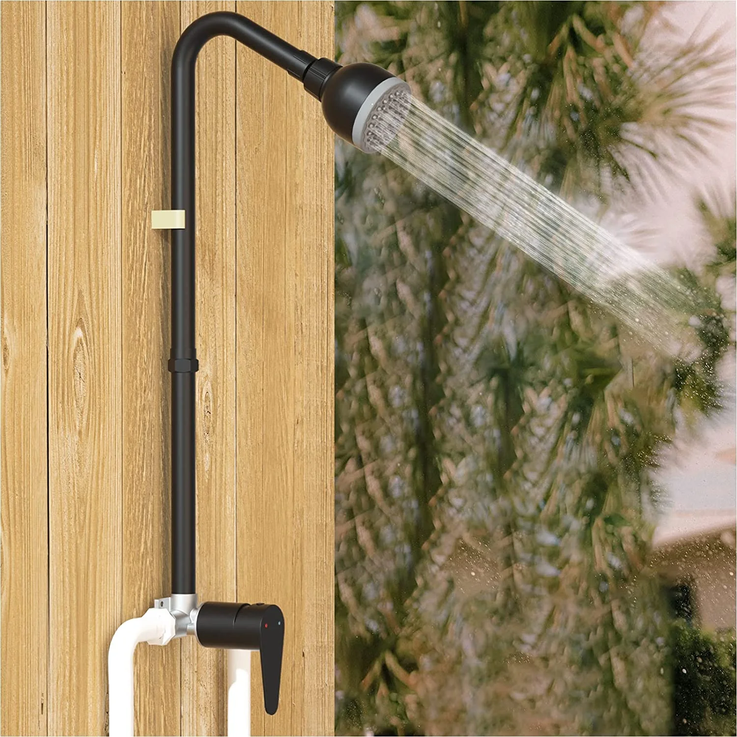 Outdoor Shower Kit, Stainless Steel Exposed Shower Head Set, Environmentally Friendly Faucet, Shower Head Outdoor Backyard Poolside Beach Pool Spa for Easy Installation, Matte Black