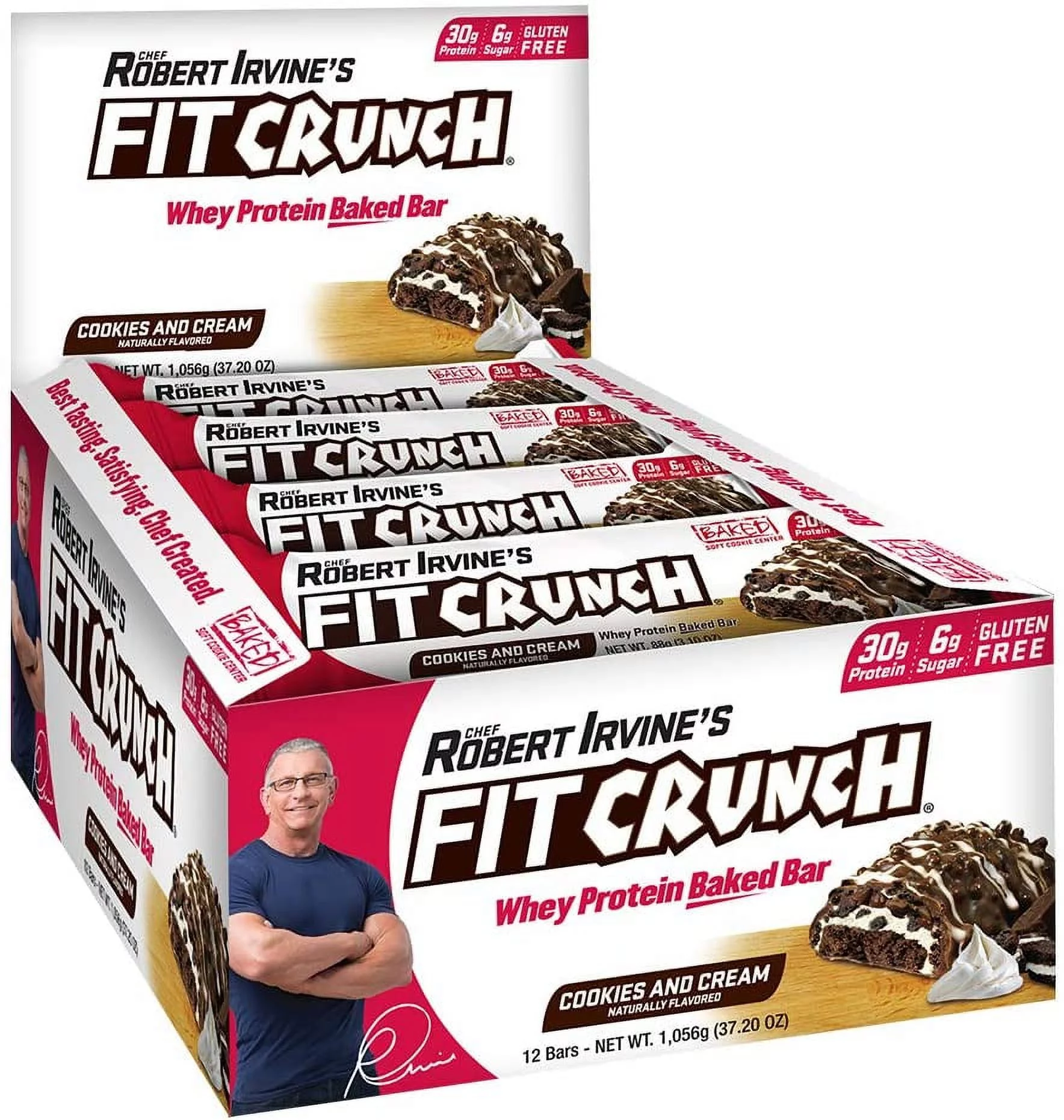 Fit Crunch Protein Bar, Cookies & Cream, 30g Protein, 12 ct