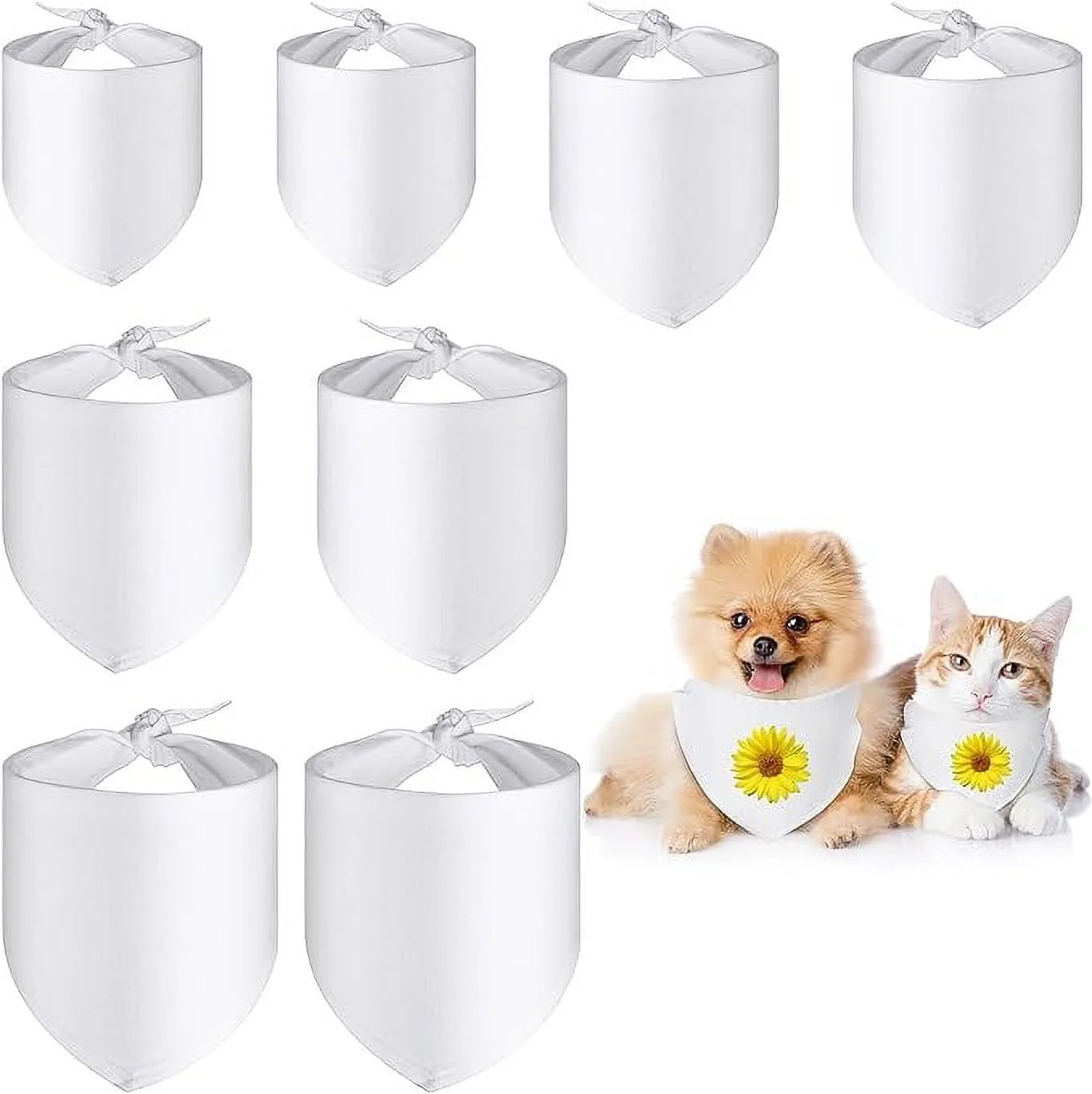 Xuniea 8 Pieces Sublimation Dog Bandanas Solid White DIY Pet Bandanas Triangle Scarf Blank Dog Kerchief Bandanas Polyester Pet Scarf Apparel for Small to Large Dogs Cats Puppy Bibs Kerchief