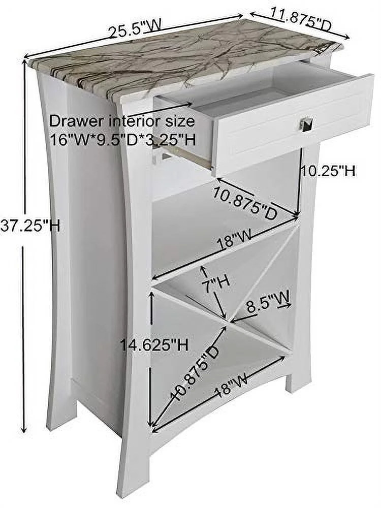 Kings Brand Hiland Bar Cabinet Wine Storage With Glass Holders & Drawer, White, White