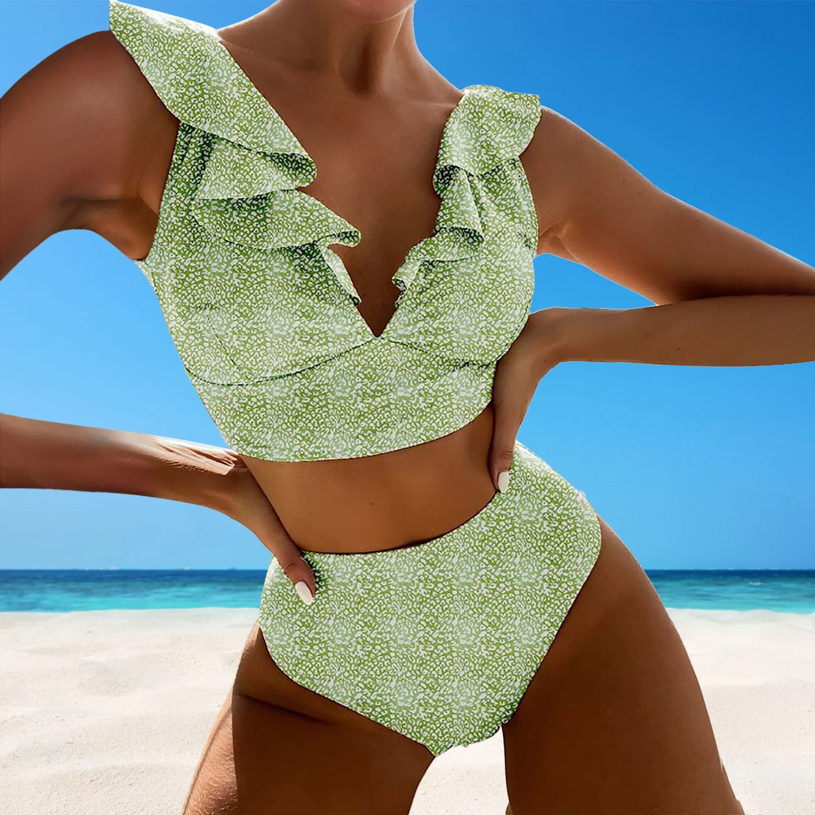 iHPH7 Women Swimsuits Two-piece Sets High Waisted Mix & Match V-Neck Separates Bathing Suits