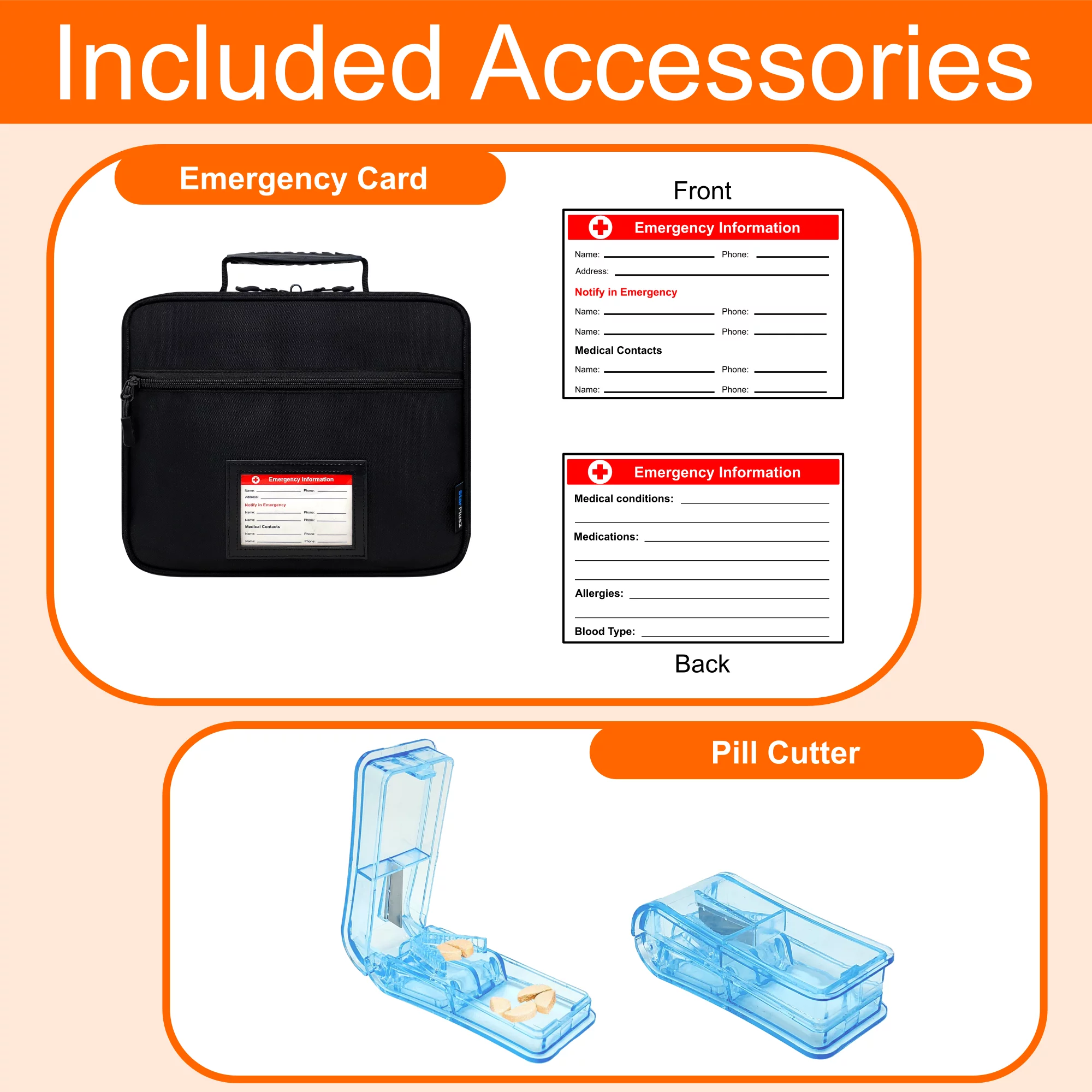 StarPlus2 Large Select Pill Bottle Organizer, Medicine Bag - Black