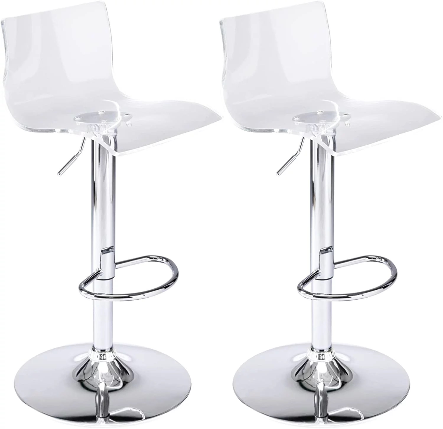 U-SHARE  Acrylic Bar Stools with Mid Back, Set of 2, Transparent Adjustable Swivel Airlift Barstools, Counter Height Bar Chairs for Kitchen Dining Room Pub Cafe (Clear)