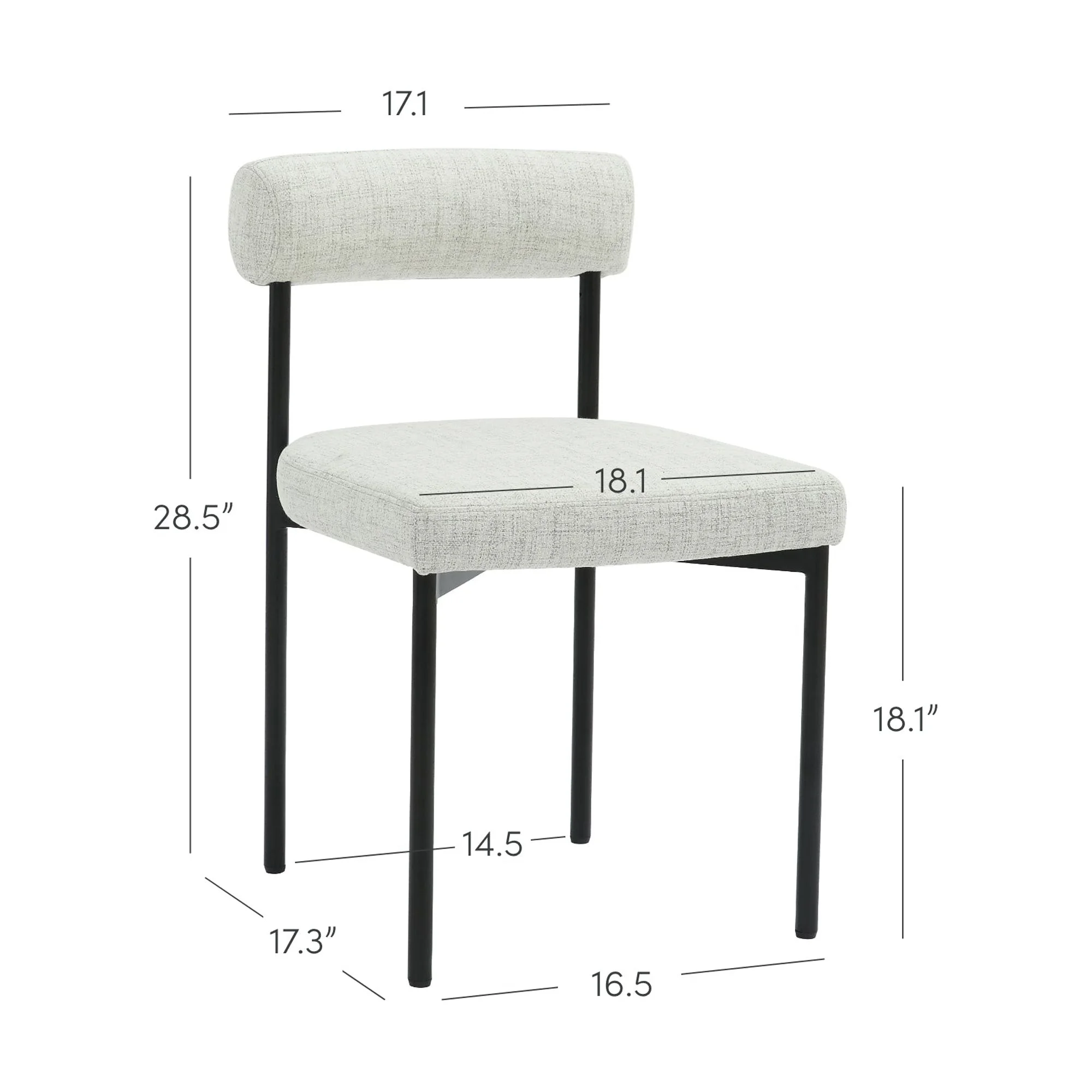 Nathan James Dahlia Modern Kitchen and Dining Chair with Metal Legs and Padded Cushion Upholstery, Light Gray/Black