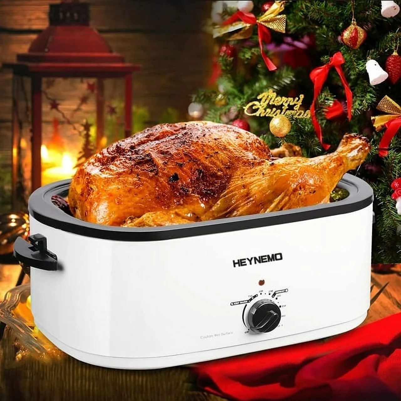 24 Quart Electric Roaster Oven Stainless Steel Roaster Pan With Self-Basting Lid Removable Insert Pot, White