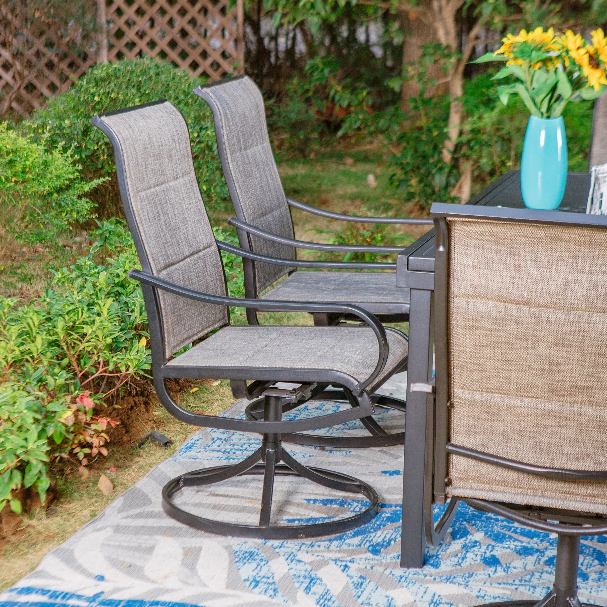 Sophia & William 9 Pieces Metal Outdoor Patio Dining Set with Gray Padded Textilene Swivel Chairs and Black Extendable Table