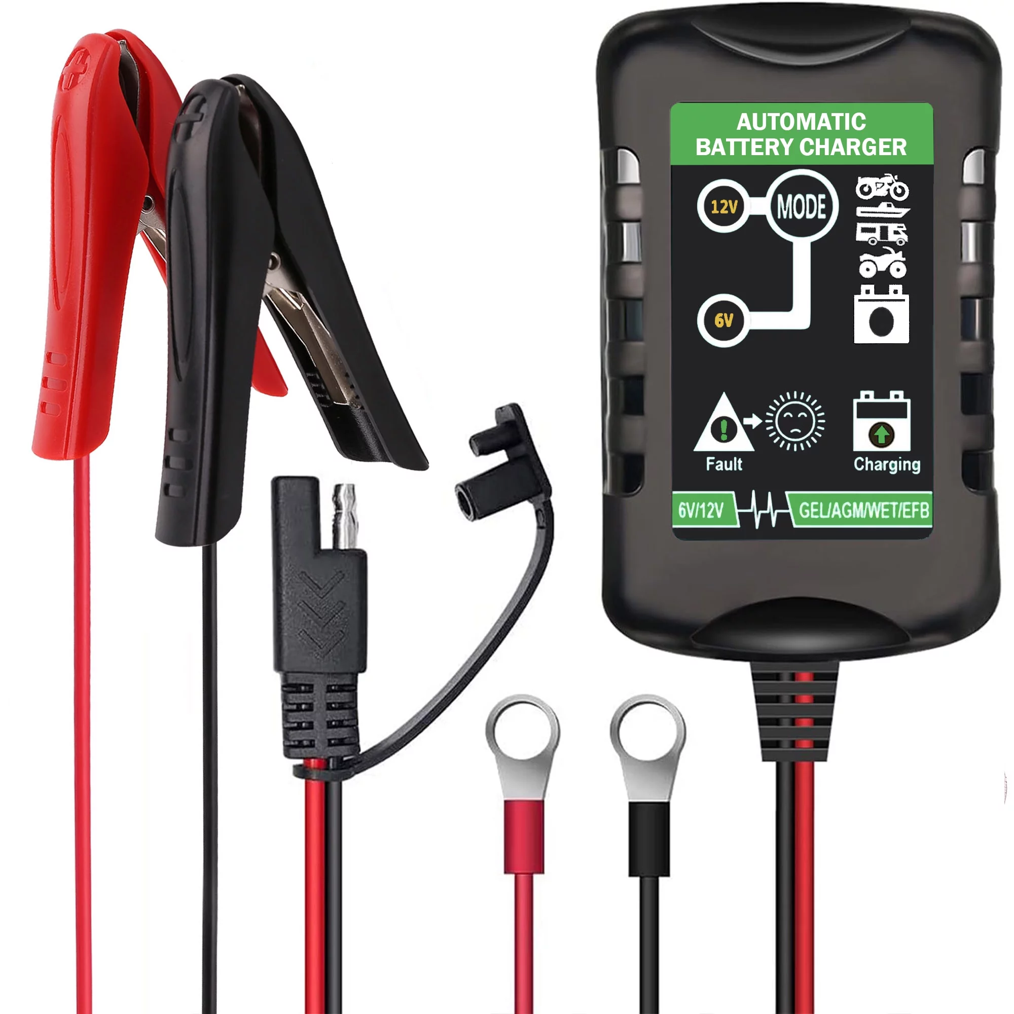 LotFancy Battery Trickle Charger Automatic 6V 12V 1.5A, Charger Universal Power Battery Maintainer