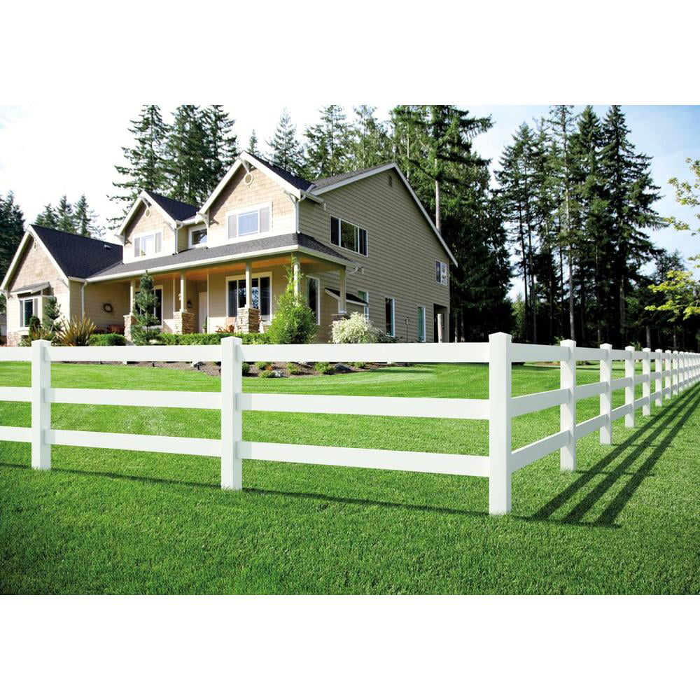 Outdoor Essentials 5 in. x 5 in. x 7 ft. White Vinyl 3-Rail Ranch Fence Corner Post