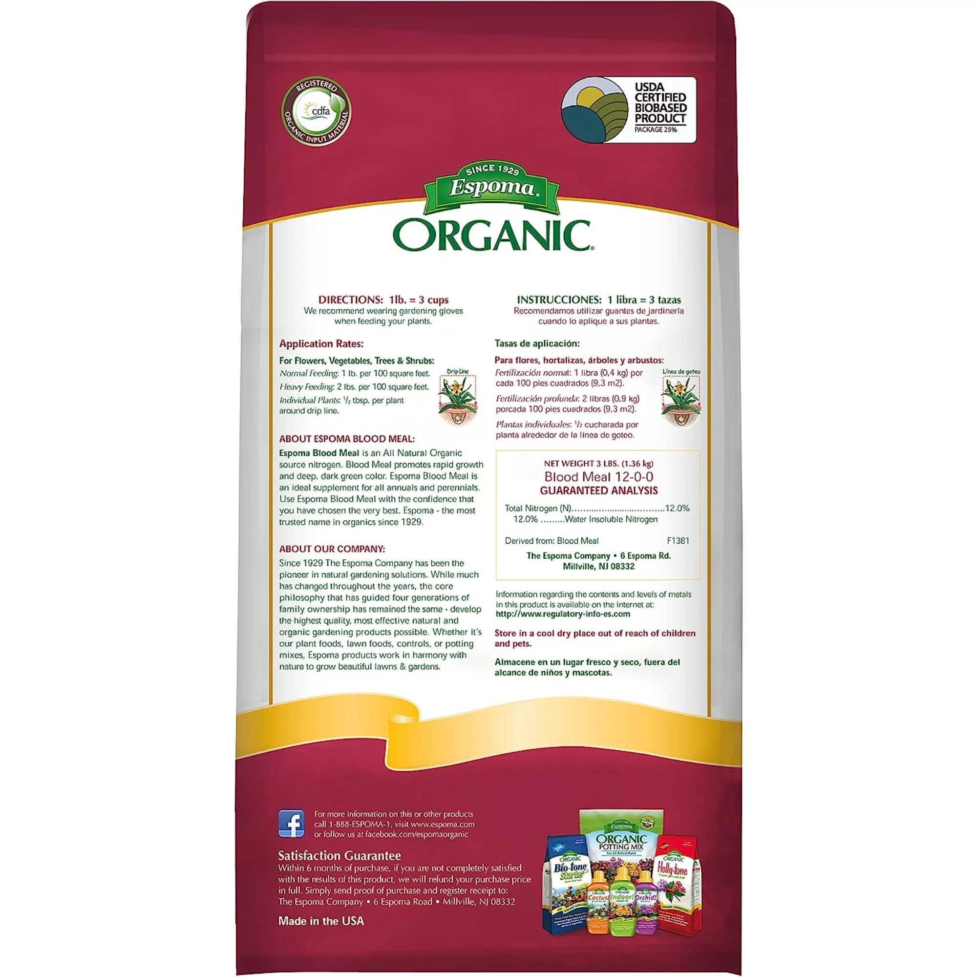 Espoma Blood Meal Organic Fertilizer, 3lb Bag