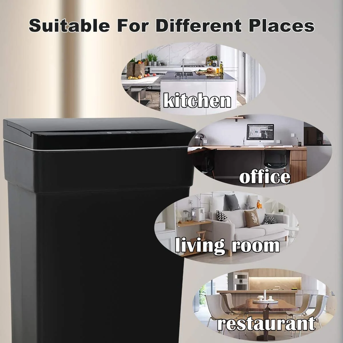 Dkeli Plastic Kitchen Trash Can Automatic 13 Gallon Garbage Can with Lid, Black