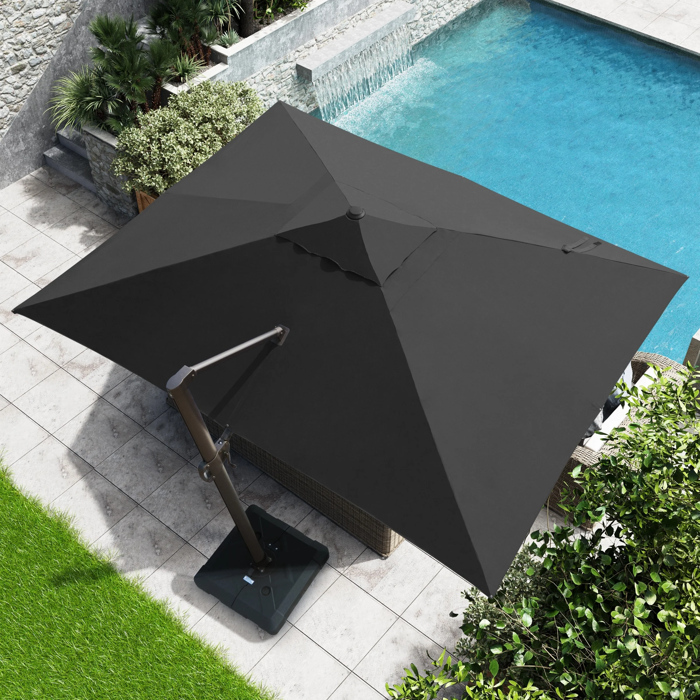 Crestlive Products Luxury Outdoor Shade Canopy Patio Cantilever Offset Umbrella with 360-degree Rotation Black