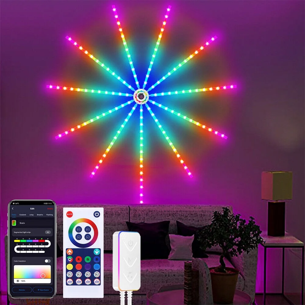 WiFi Smart LED Firework Strip Lights RGBIC Dream Colour Remote Music Speaker