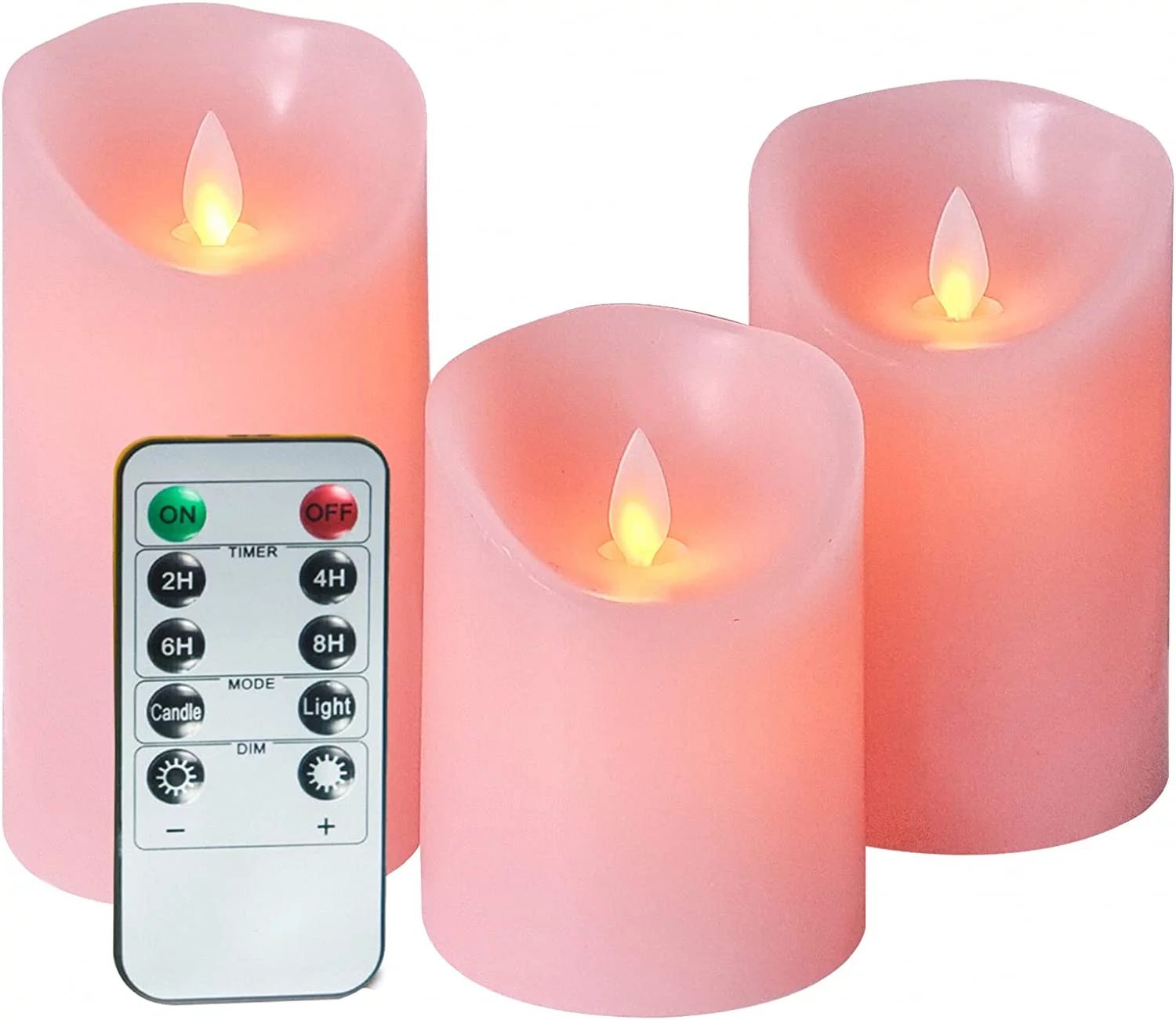 OSHINE Flameless Candles Valentine's Gift 3-Pack Pink Battery Operated Candles Electric Flickering Pillar LED Candles with 10-Key Remote & 24 Hours Timer, Ivory Real Wax Candles for Home Decor