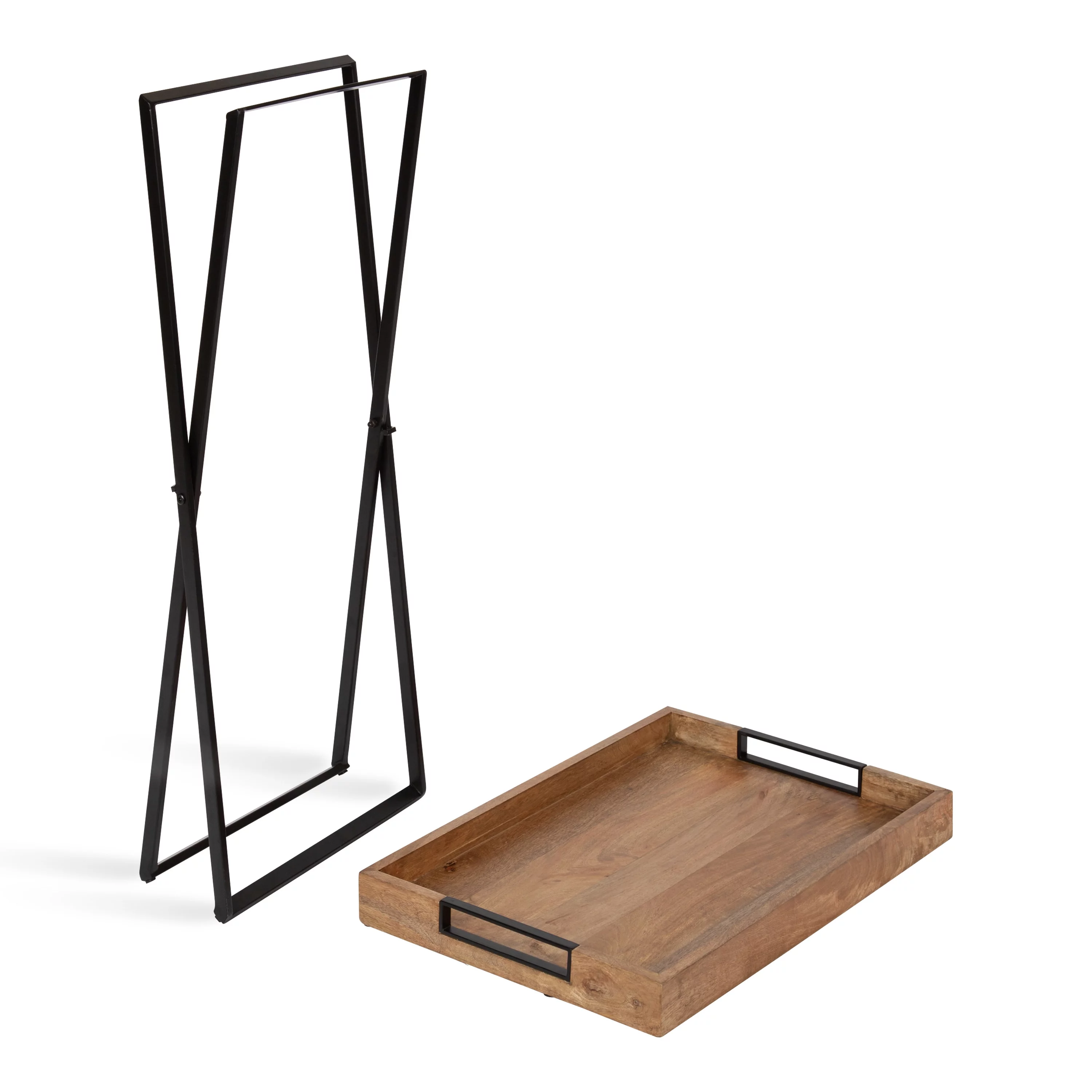 Kate and Laurel Heller Wood and Metal Tray Table, Natural/Black 24x16x30
