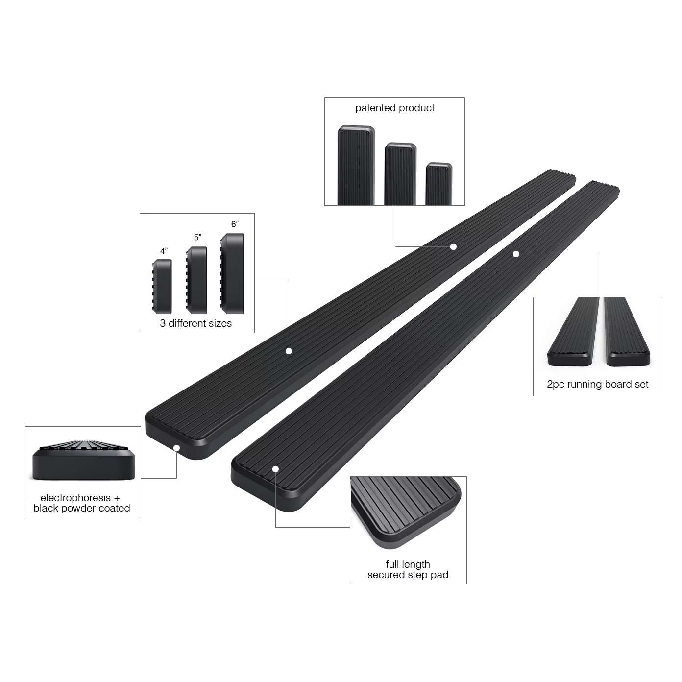 APS iBoard Running Boards 5 inches Matte Black Compatible with Chevy Equinox 2005-2009 (Nerf Bars Side Steps Side Bars)
