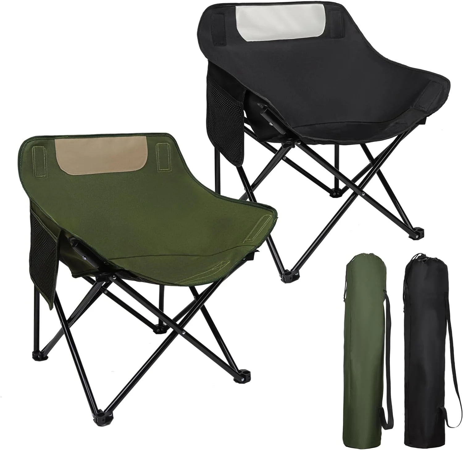 Portable Camping Chairs 2 Pack Beach Chairs for Adults Folding Chairs for Outside Lightweight Lawn Chairs for Sporting Events Travel Picnic Fishing with Carrying Bag Supports 300 Lbs.