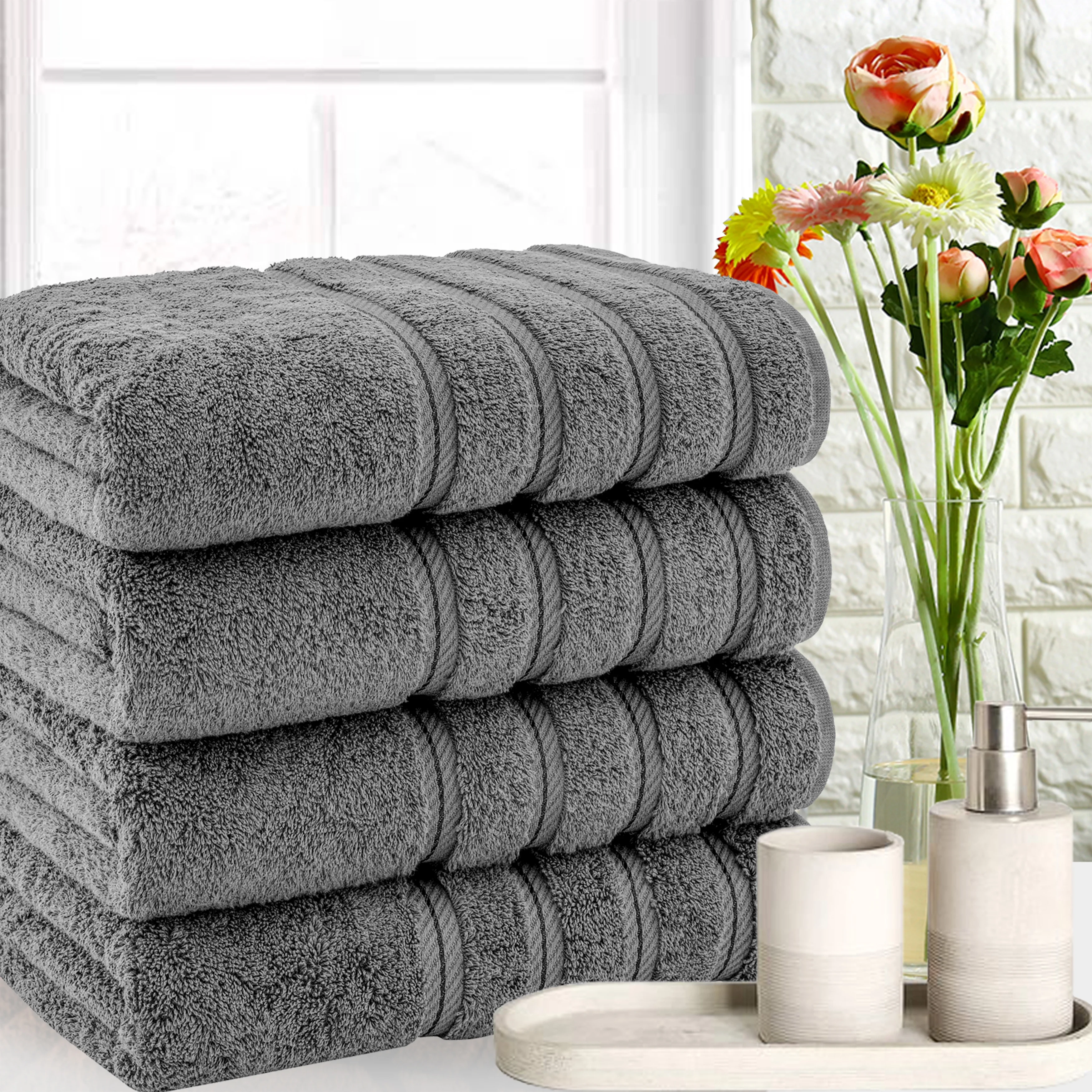 American Soft Linen Gray Bath Towel Set 100% Turkish Cotton Towels for Bathroom 4 Piece