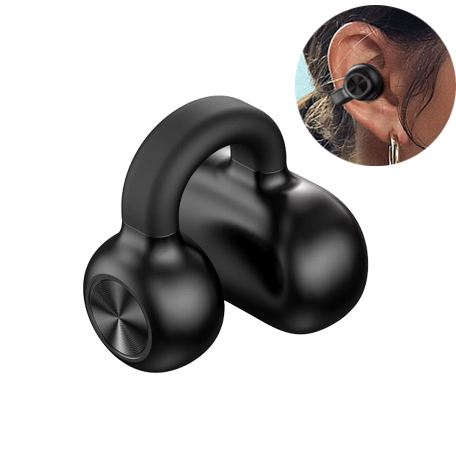 Dpisuuk Wireless Bluetooth Headphone, Wireless Earclip Earphones, Single Open Ear Clip Headphone Bluetooth Earbuds for Walking Sport Business (Single) (Black)