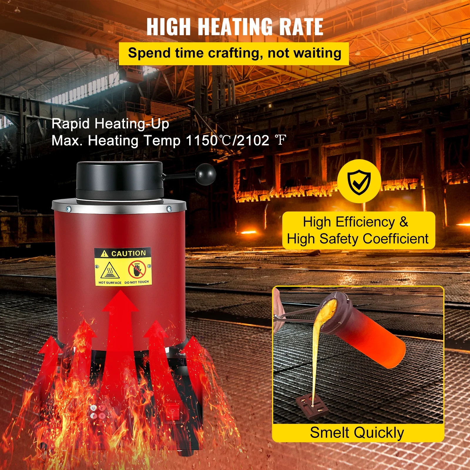 SKYSHALO Electric Melting Furnace, 3kg Digital Electric Melting Furnace, 1750w 1150℃/2102 ℉ Gold Smelter Furnace W/ Graphite Crucible Casting Refining Jewelry