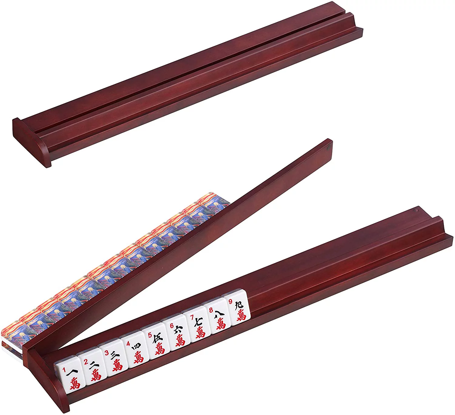 166 American Mahjong High-End Mahjong Suitcase Limited Edition Embedded Masterpiece Background 4 Wooden Pushers + Racks 166 Numbered Tiles Complete American Mahjong Set in Leather Suitcase Van Gogh