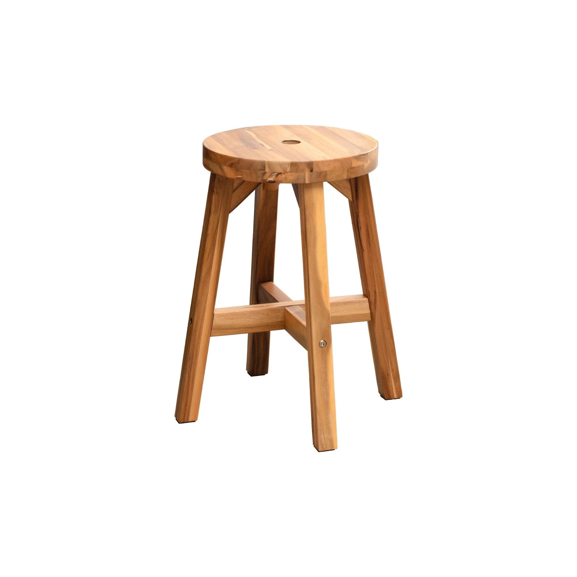Versatile Acacia Wood Stool Light Brown Compact Size (15.4