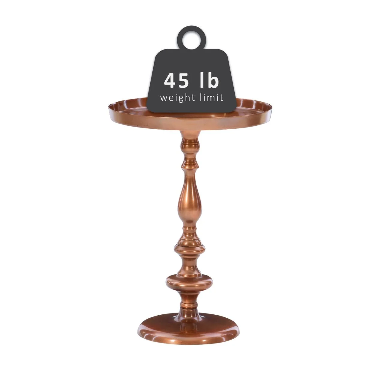 Wiggins Round Metal Pedestal Accent Side Table, Antique Copper