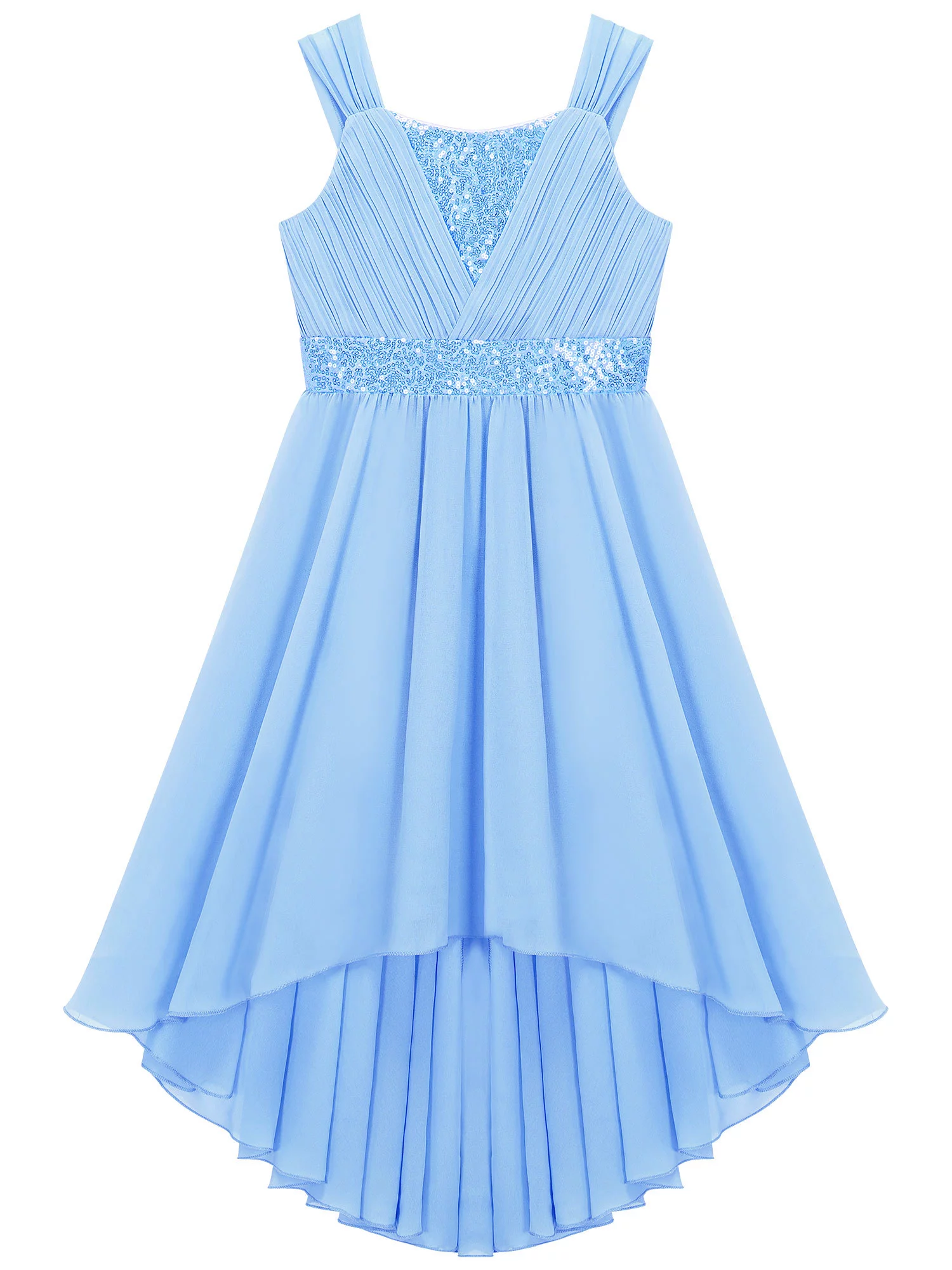 Zaldita Kids Girls Shiny Sequins Birthday Party Prom Gown High-low Hem Wedding Bridesmaid Dress Blue 10