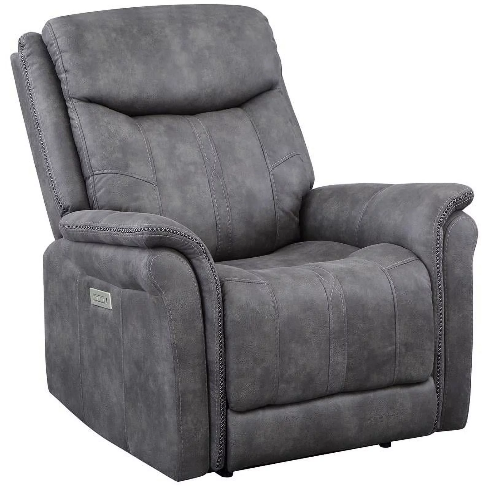 Bowery Hill Contemporary Power Recliner Stone Faux Suede Fabric