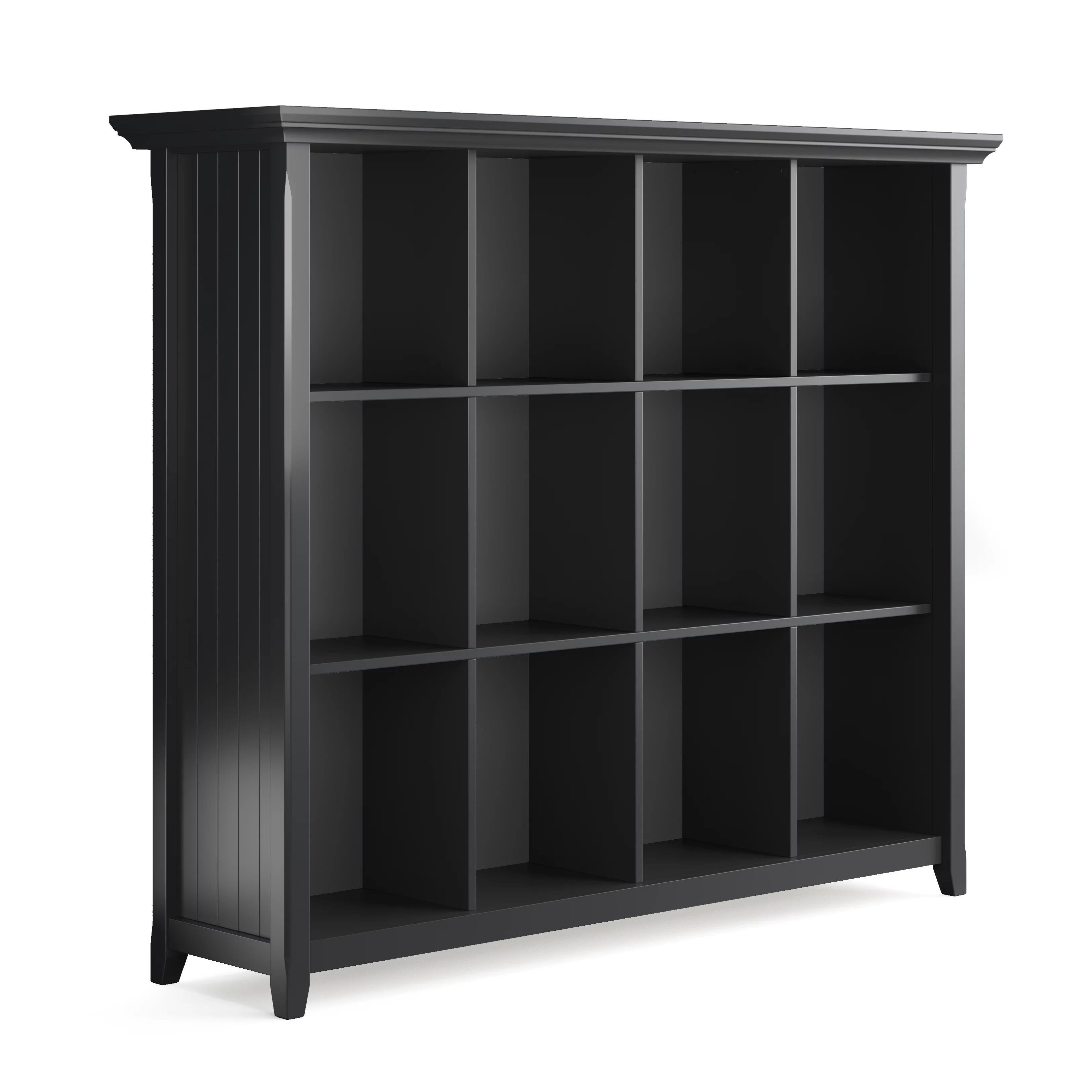 Simpli Home Acadian Solid Wood 48 inch x 57 inch Transitional 12 Cube Storage in Black