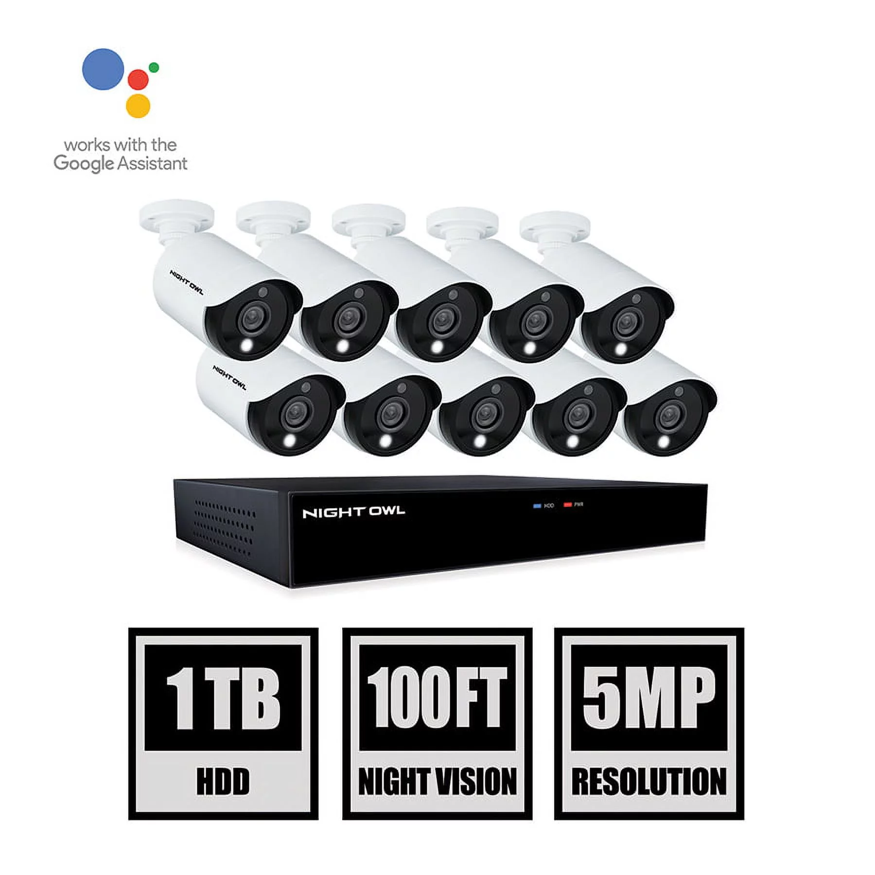 Night Owl 16 Channel DVR, (10) 5MP Wired Spotlight Cameras with 1TB Hard Drive