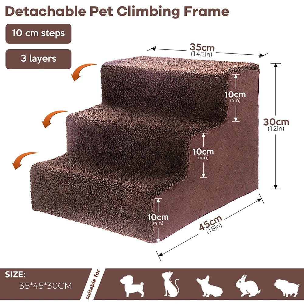 TOPMART 3 Step Pet Stair for Dogs,Non-Slip Plastic Dog Stair for High Beds,11.8''High,Brown