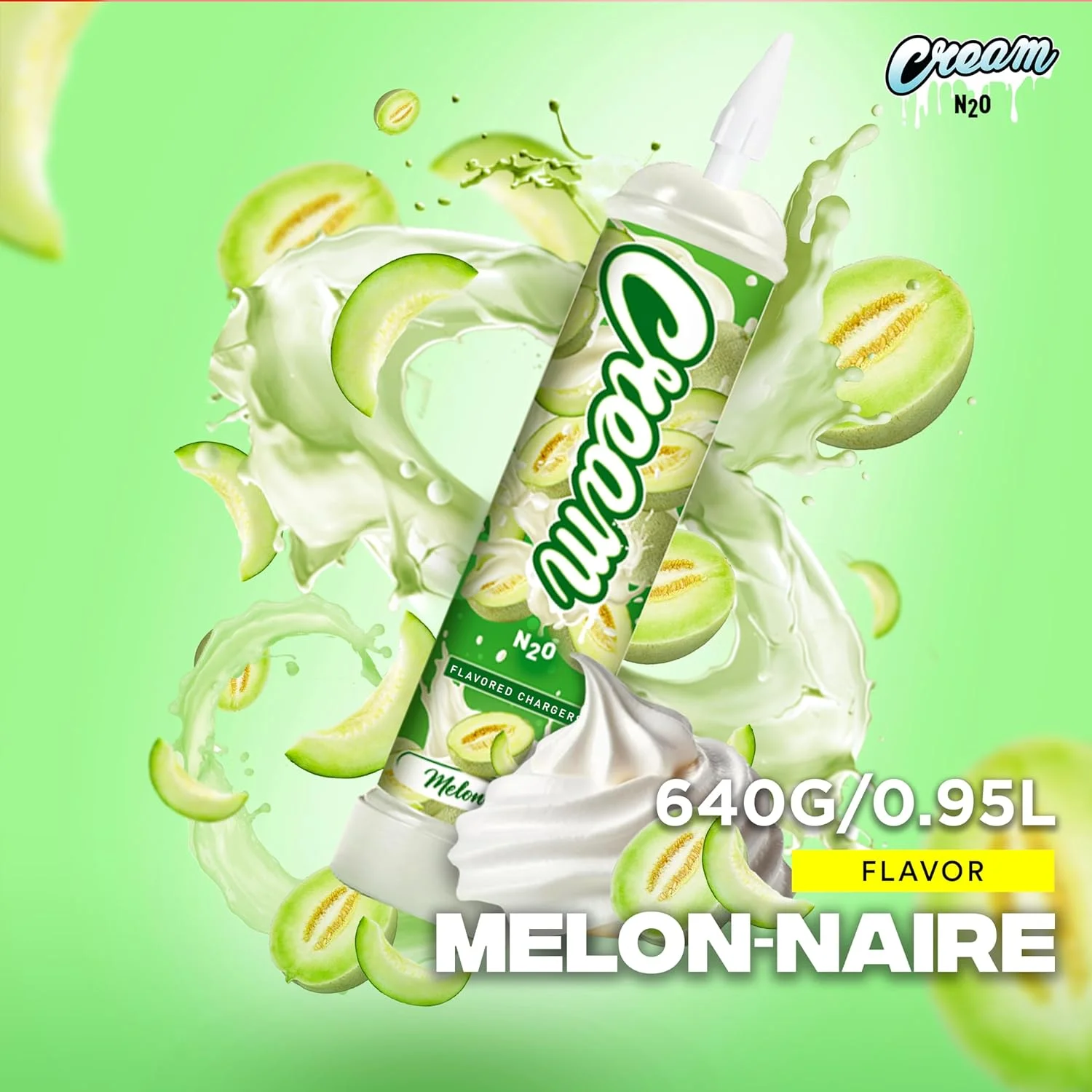 CREAM N2O Nitrous Oxide Whipped Cream Charger (Melon, 1pc, 640g 1.1L) - Nitrous Tank Whip Cream Charger, Nitrous Oxide Canister, N20 Whipped Cream Chargers, Whip It NO2 Cartridges, Nitrous Oxide Tank