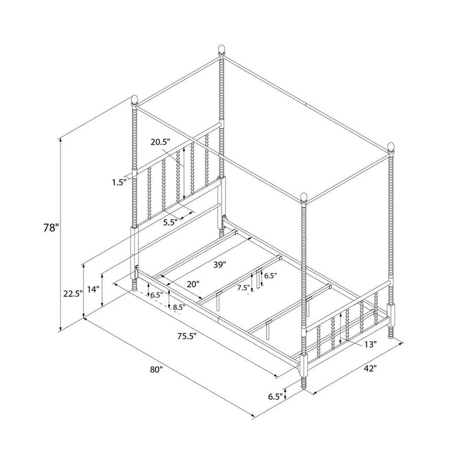 DHP Emerson Traditional Metal Canopy Bed, Twin, White