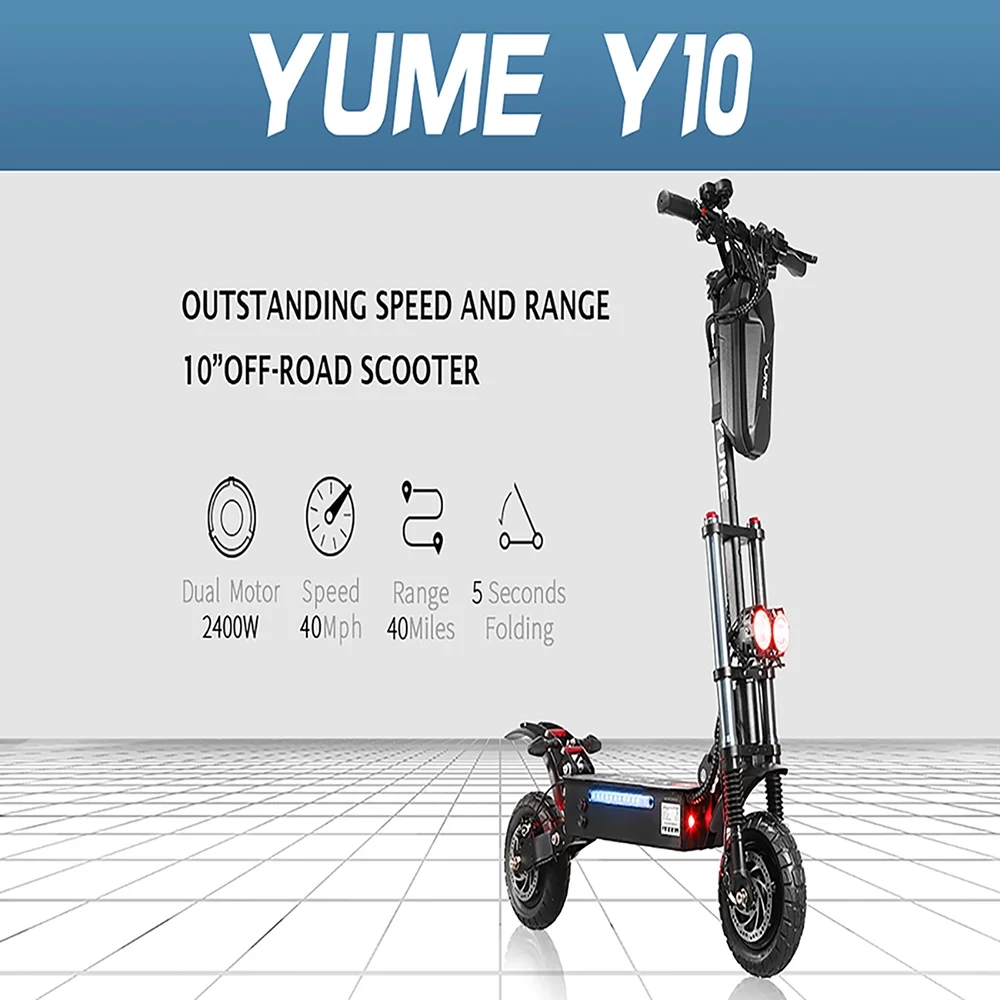 YUME Scooter Y10 Adult Electric Scooter Double Suspensions Dual Motor 23.4AH Battery 52V 2400W 40 MPH 40 Miles Fast Sports Scooter 10