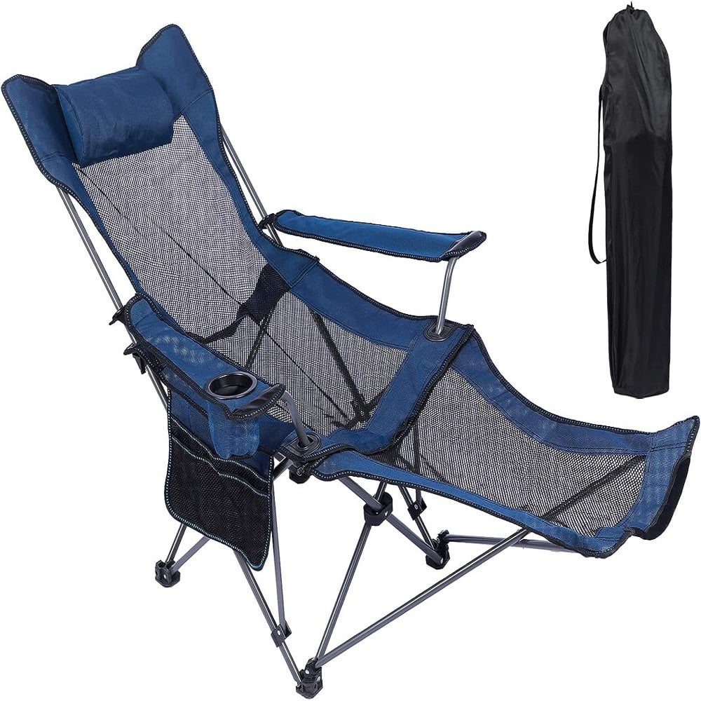 NEWCE Camping Lounge Chair  Portable Reclining Camping Chair  Folding Camping Chair with Footrest Headrest & Storage Bag Mesh Recliner with Backpack  330lbs Weight Capacity