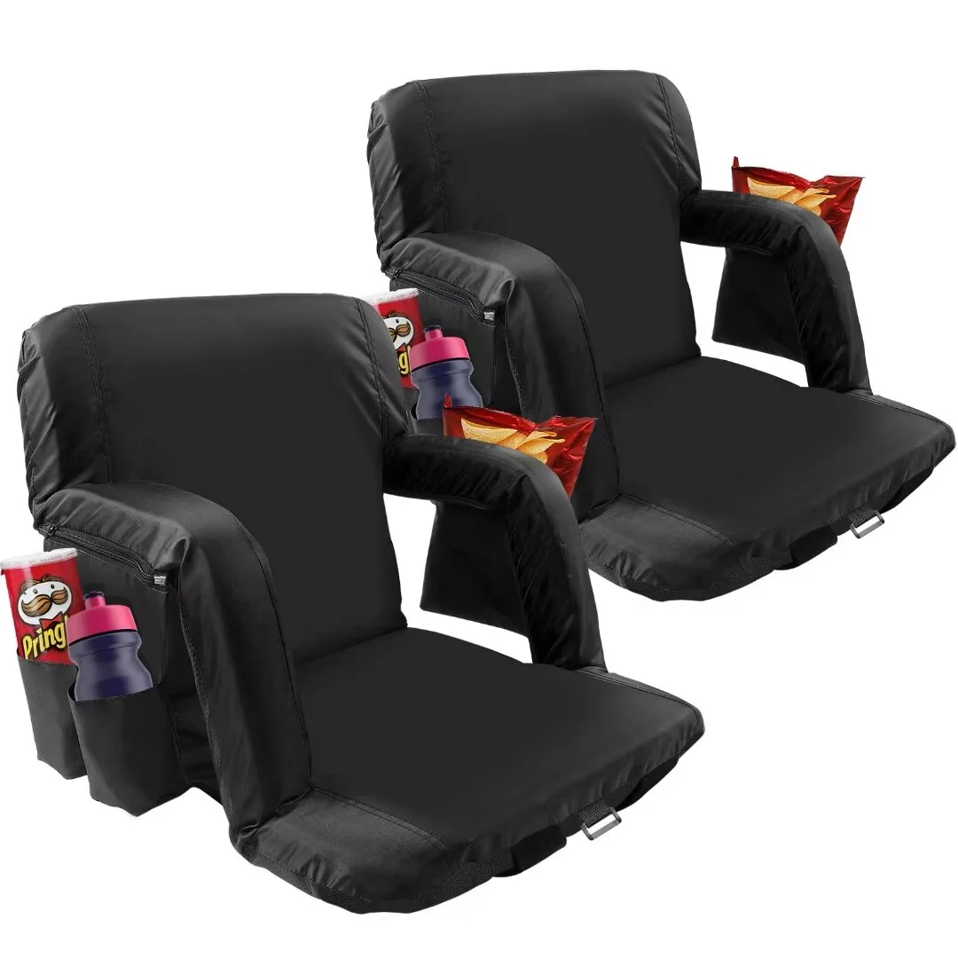 Docred 2-Pack Large Size Stadium Seat Chair for Bleacher ,Foldable with Padded Back Support,6 Reclining Positions,Black
