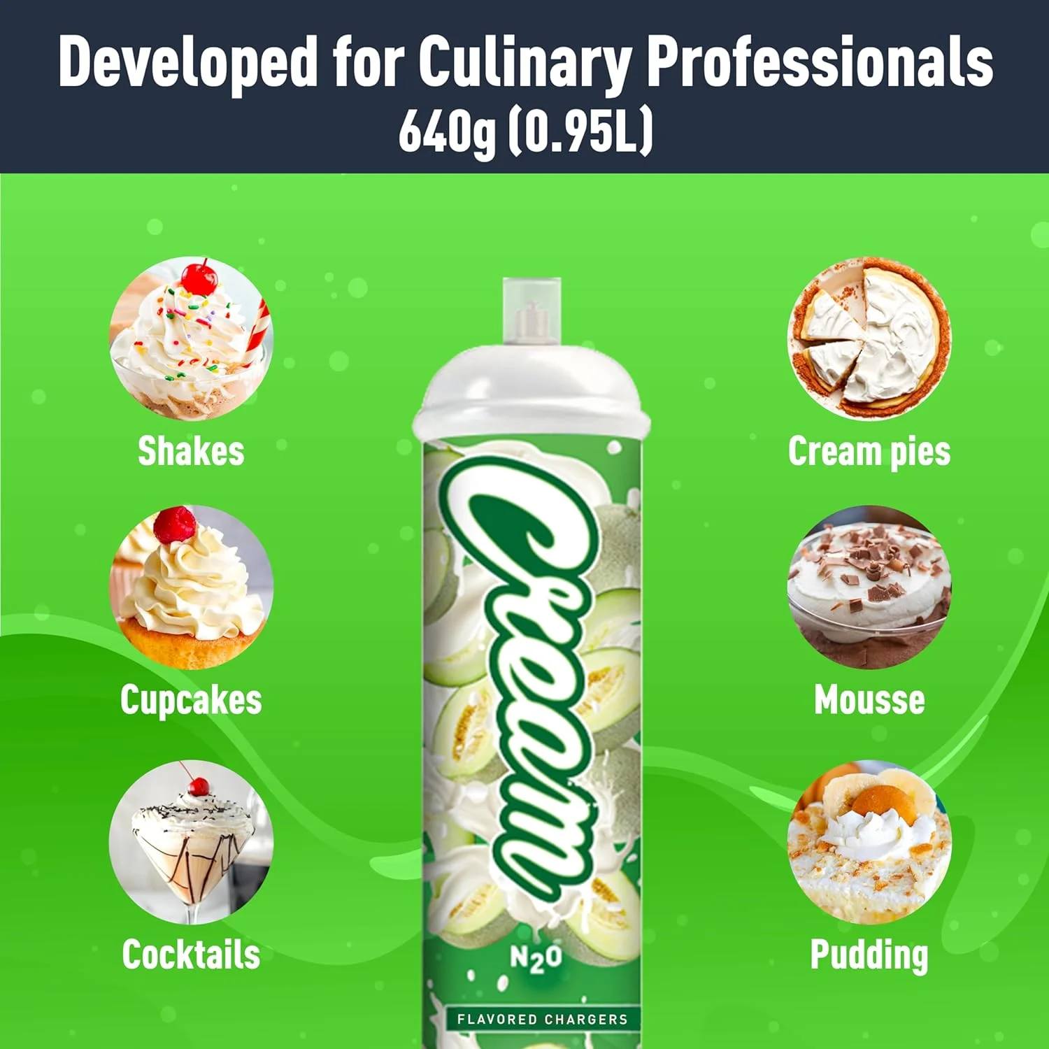 CREAM N2O Nitrous Oxide Whipped Cream Charger (Melon, 1pc, 640g 1.1L) - Nitrous Tank Whip Cream Charger, Nitrous Oxide Canister, N20 Whipped Cream Chargers, Whip It NO2 Cartridges, Nitrous Oxide Tank