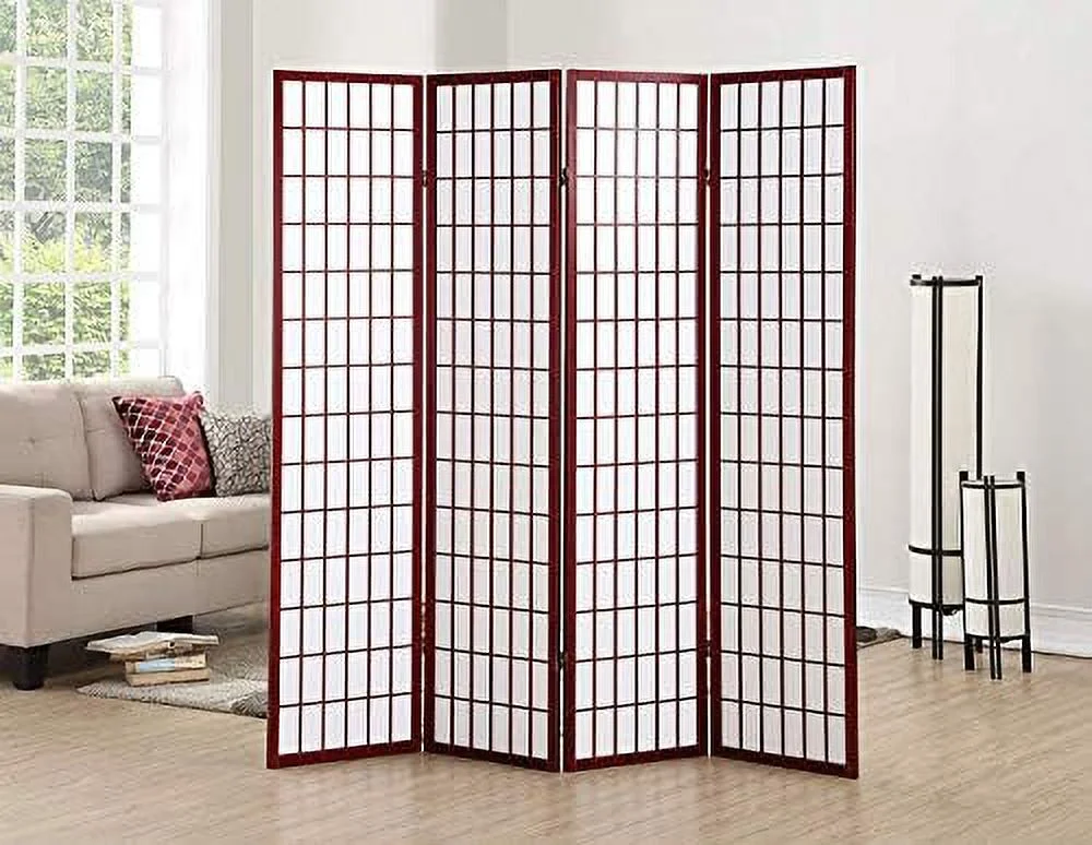 HYHBIBOOM GTU  Japanese Style 4 Panels Wood Shoji Room Divider Screen Oriental for Home/Office (Cherry)