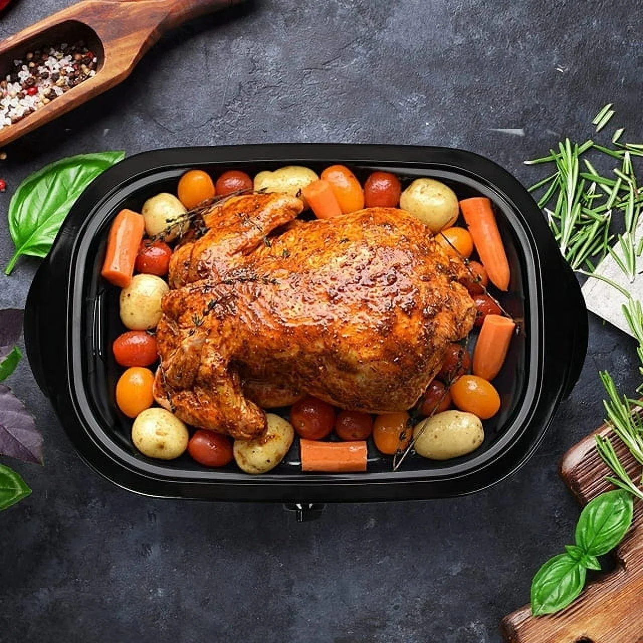 24 Quart Electric Roaster Oven Stainless Steel Roaster Pan With Self-Basting Lid Removable Insert Pot, White