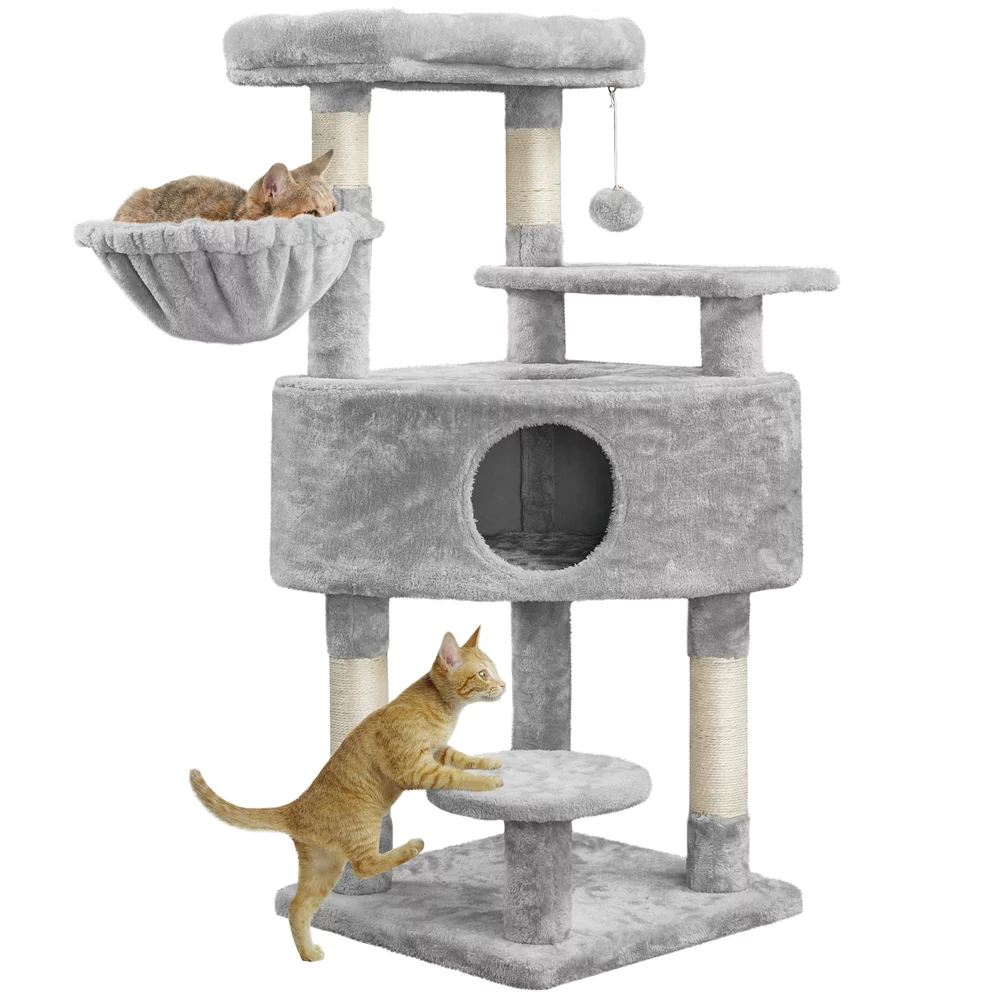 Yaheetech 46'' Cat Tree Multilevel Cat Condo with Scratching Posts and Perch Platform,Light Gray
