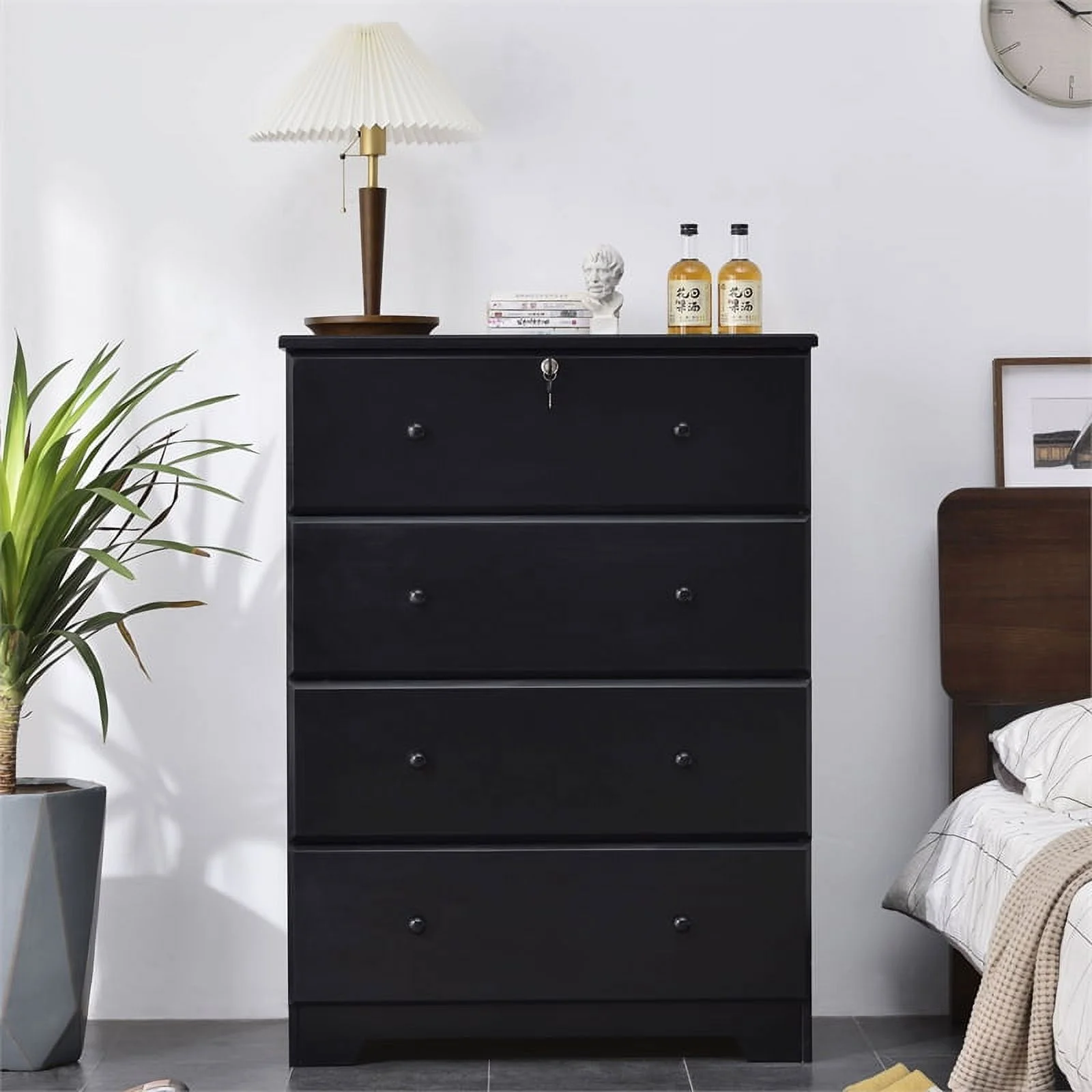 Home Square 3-Piece Set with Full Bed 4-Drawer Chest Dresser & Nightstand