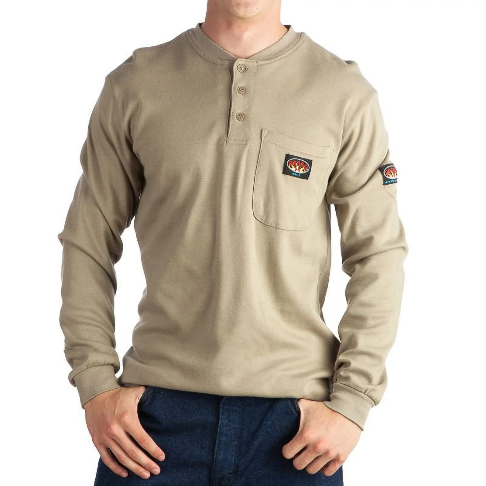 Rasco Fr Mens    Flame Resistant FR Henley Shirt L Khaki